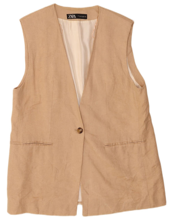 Giacca blazer a 1 bottone senza maniche da donna Zara UK 18 XL Lino beige