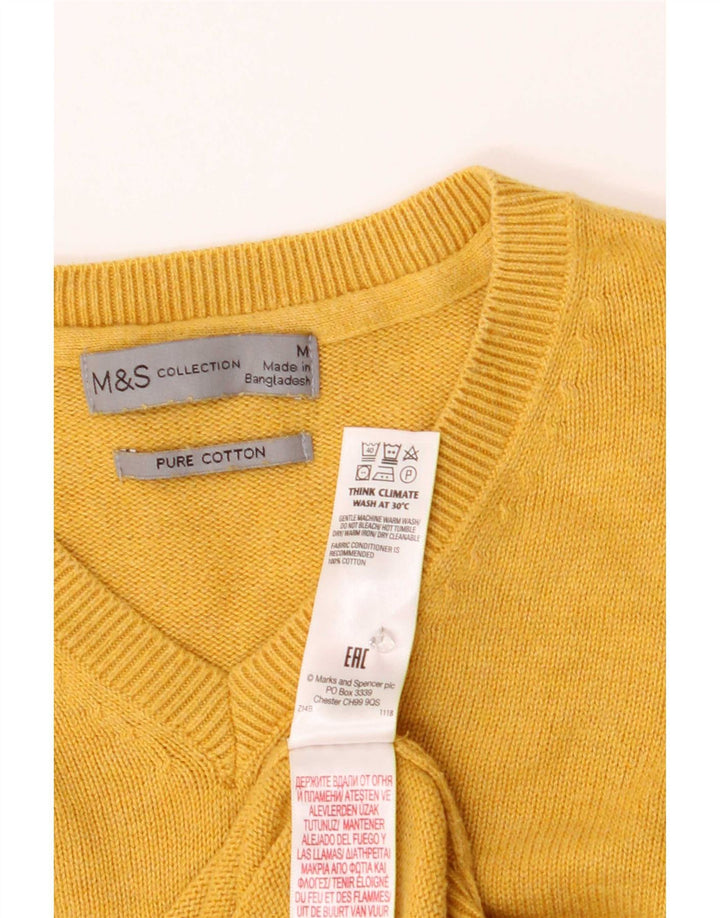 Maglione da uomo con scollo a V Marks & Spencer in cotone giallo medio