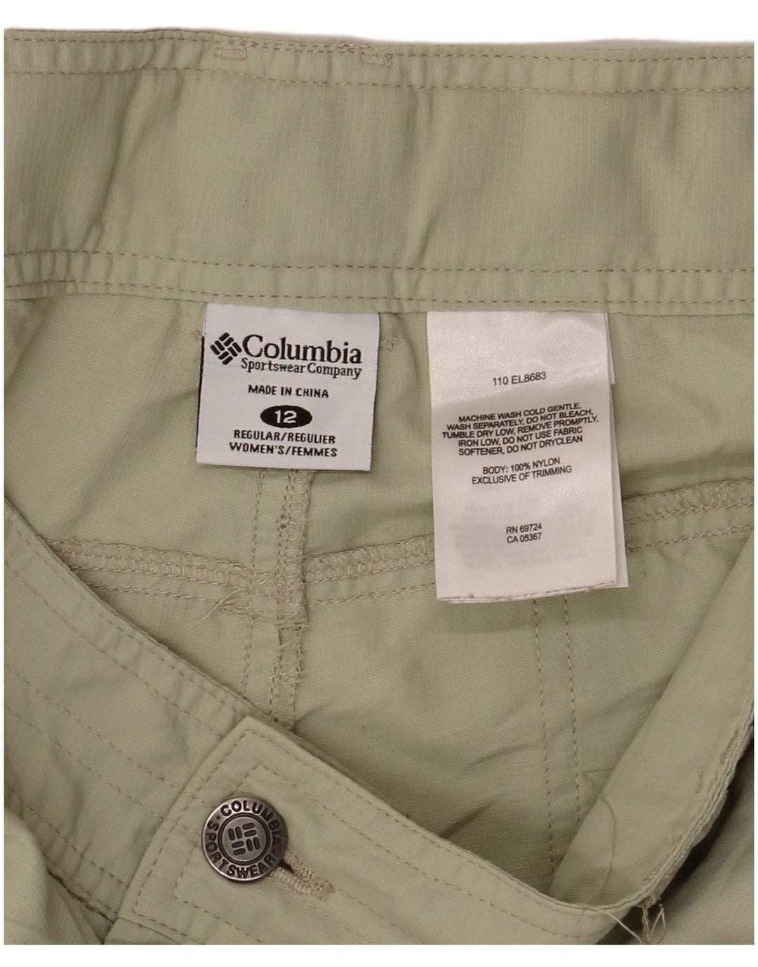 Pantaloni cargo regolari da donna Columbia US 12 Large W36 L32 nylon kaki