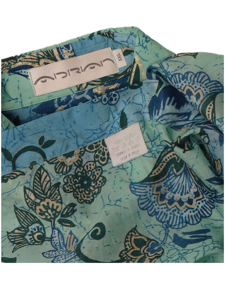 Camicia vintage da uomo 2XL in seta floreale blu
