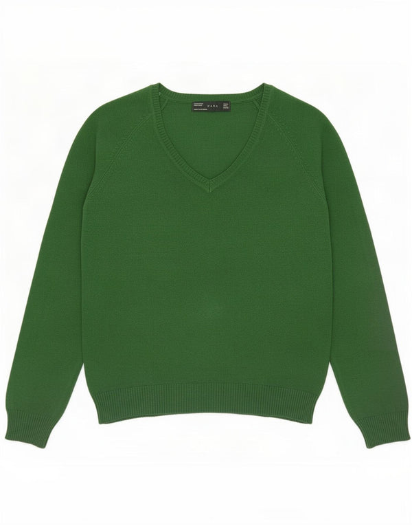 Maglione Zara da donna con scollo a V UK 14 grande cotone verde