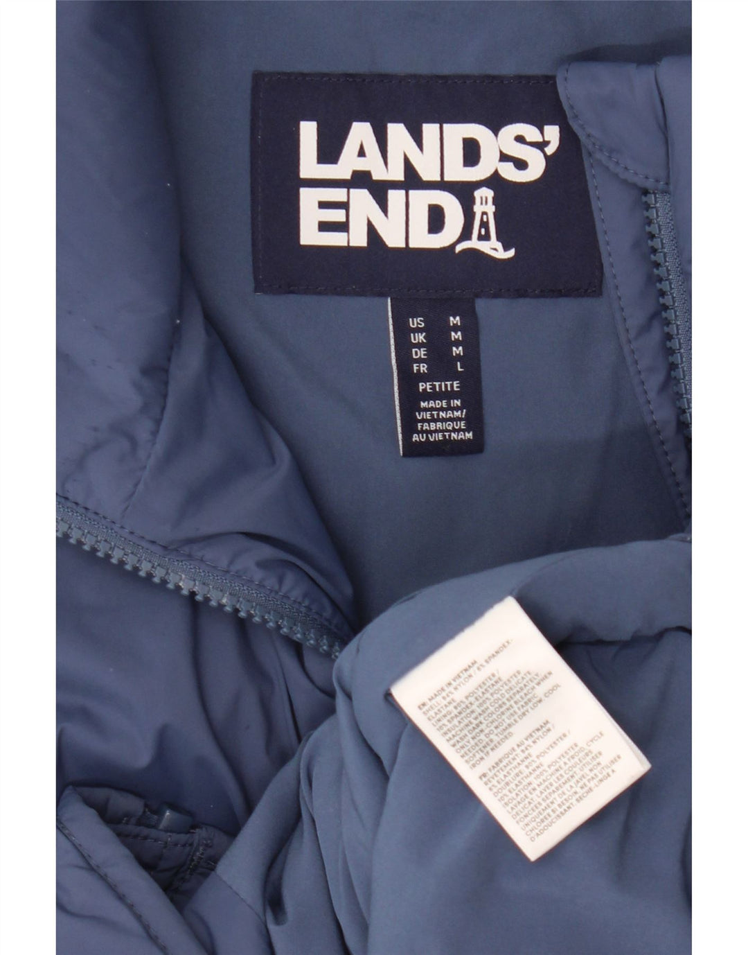 Gilet imbottito da uomo Petite Lands End UK 38 nylon medio blu navy