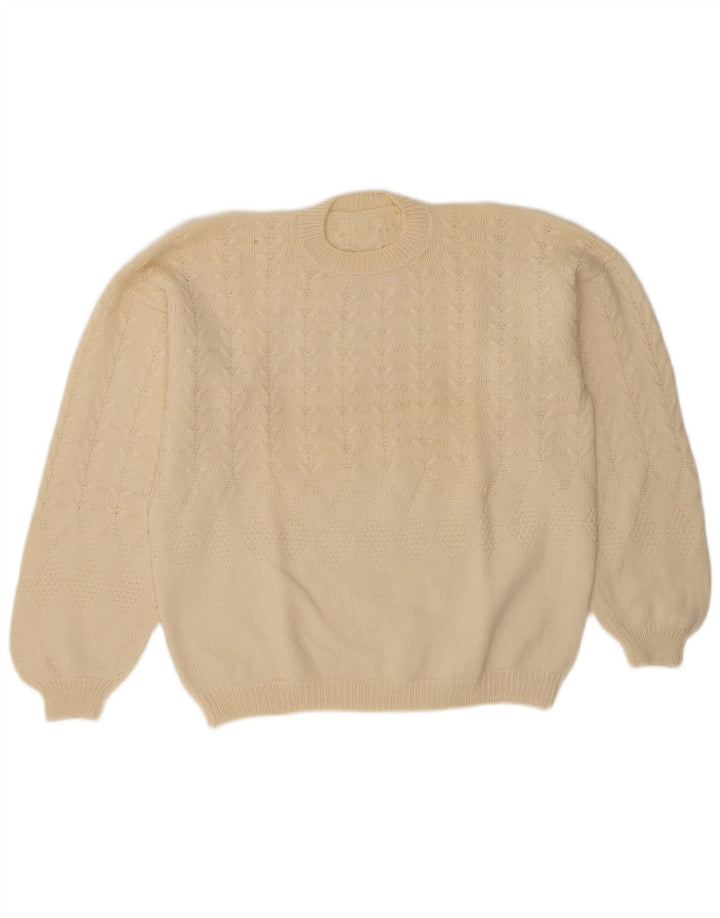Maglione maglione girocollo vintage da uomo grande bianco sporco