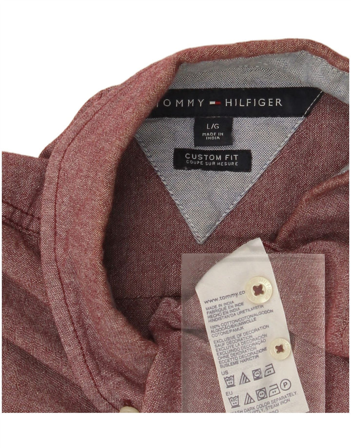 TOMMY HILFIGER Camicia a maniche corte su misura da uomo di grandi dimensioni in cotone bordeaux