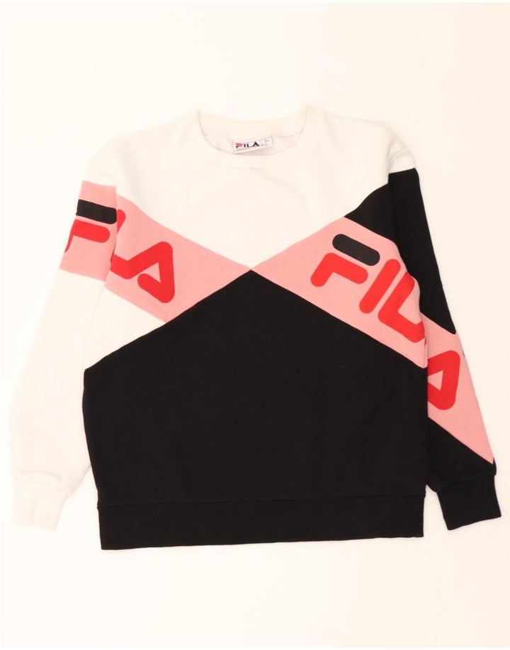 FILA Womens Oversized Sweatshirt Jumper UK 10 Small Black Colourblock Vintage Fila and Second-Hand Fila from Messina Hembry 