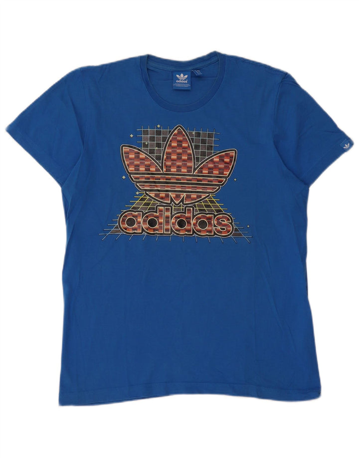 T-shirt grafica da uomo Adidas Top piccola in cotone blu
