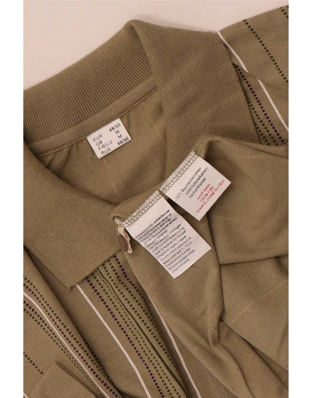 Polo vintage da uomo in cotone a righe medie color kaki