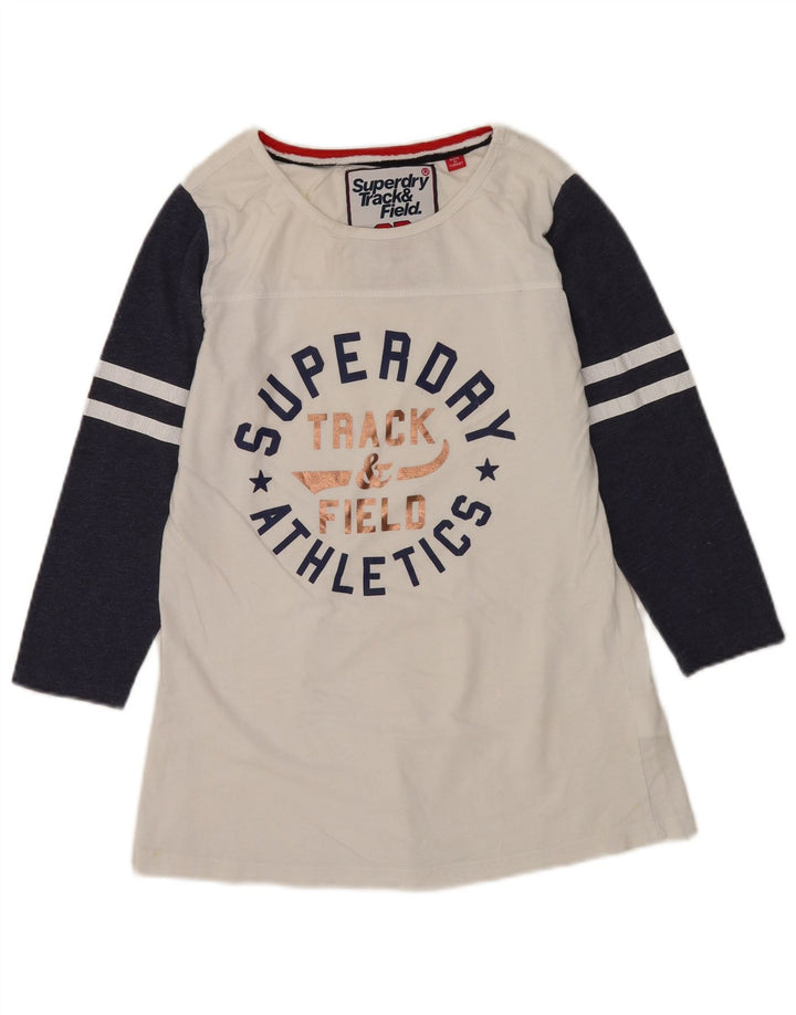 Top grafico da donna Superdry manica 3/4 UK 12 Medium White Colourblock