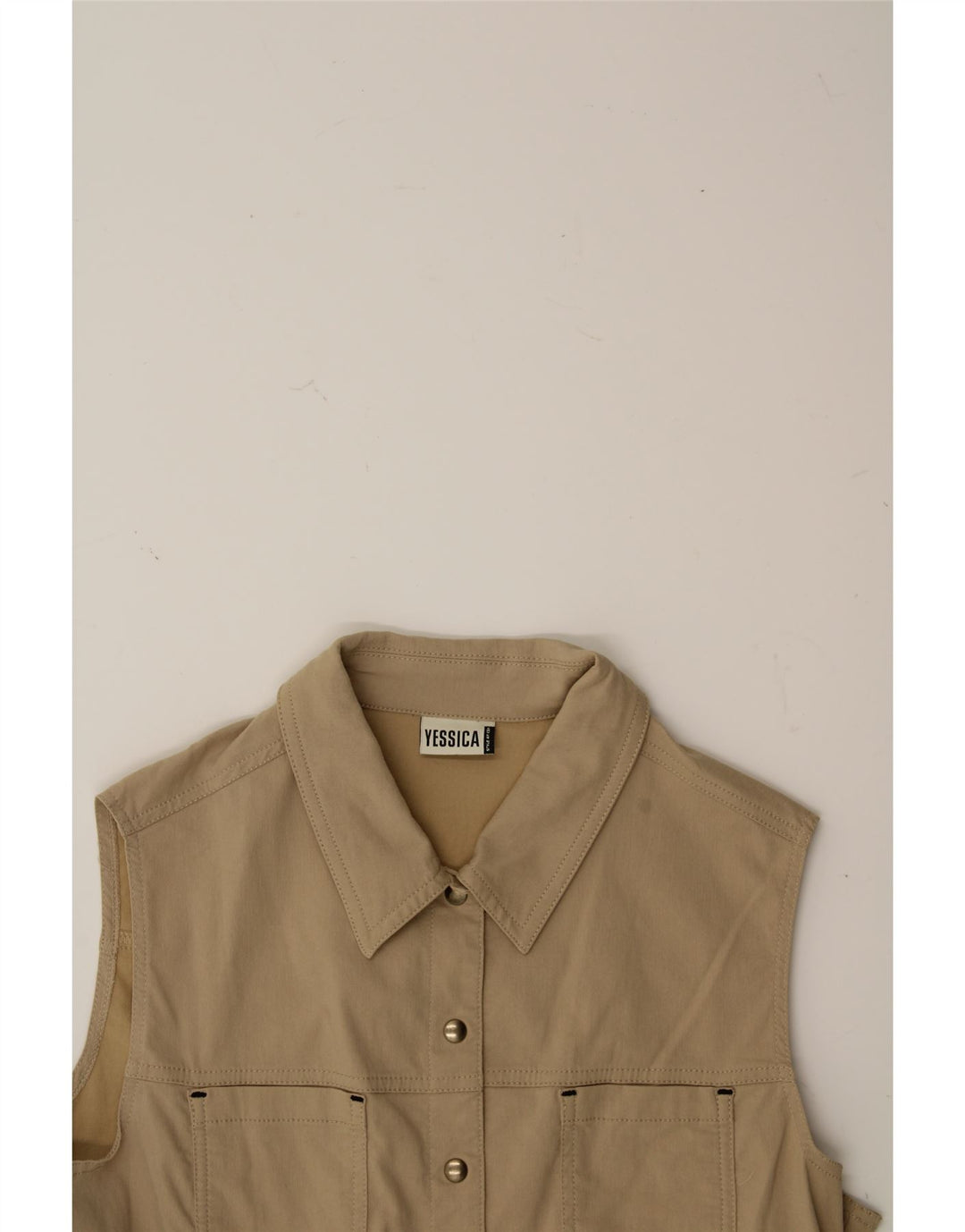 YESSICA Womens Sleeveless Shirt IT 46 Large Beige Cotton Vintage Yessica and Second-Hand Yessica from Messina Hembry 