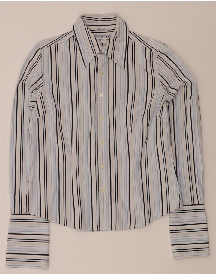 TOMMY HILFIGER Womens Formal Shirt UK 12 Medium Blue Striped Cotton Vintage Tommy Hilfiger and Second-Hand Tommy Hilfiger from Messina Hembry 