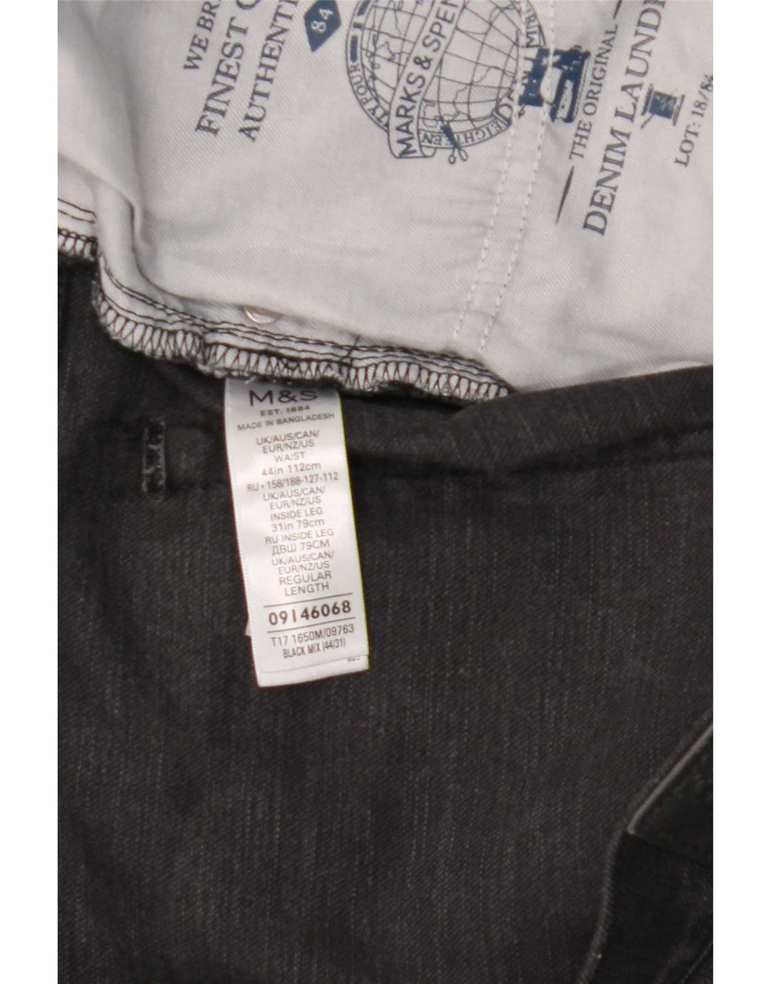 Jeans dritti da uomo Marks & Spencer W44 L31 cotone nero