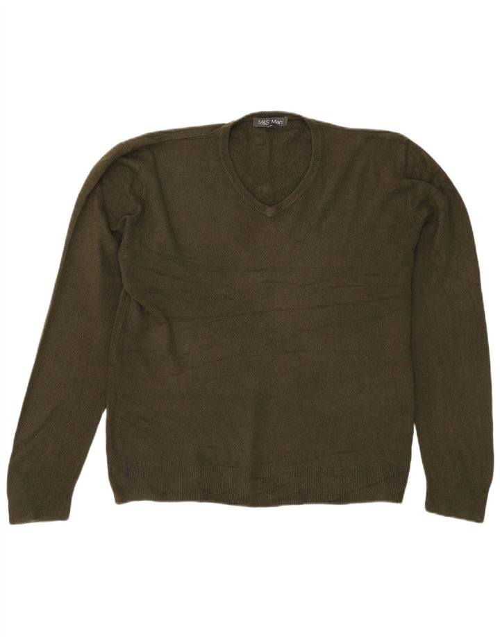 Maglione da uomo Marks & Spencer con scollo a V grande acrilico kaki