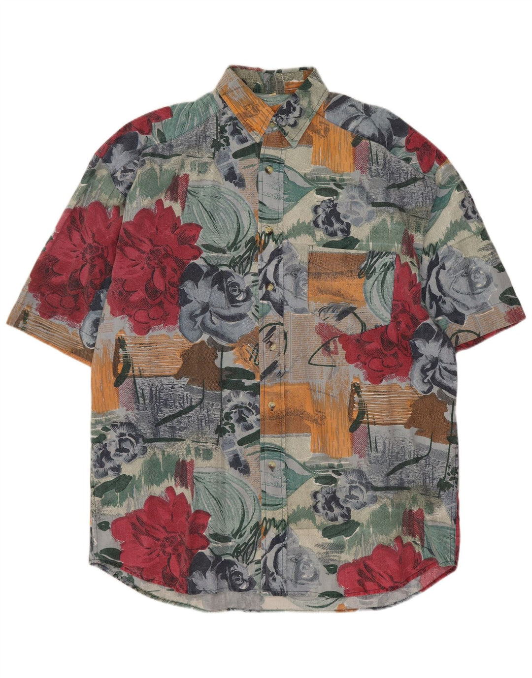 Camicia da uomo a maniche corte Dubin in cotone floreale medio multicolore hawaiano