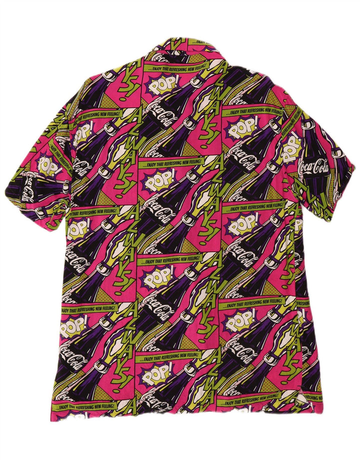 BERSHKA Mens Graphic Short Sleeve Shirt Medium Multicoloured Viscose