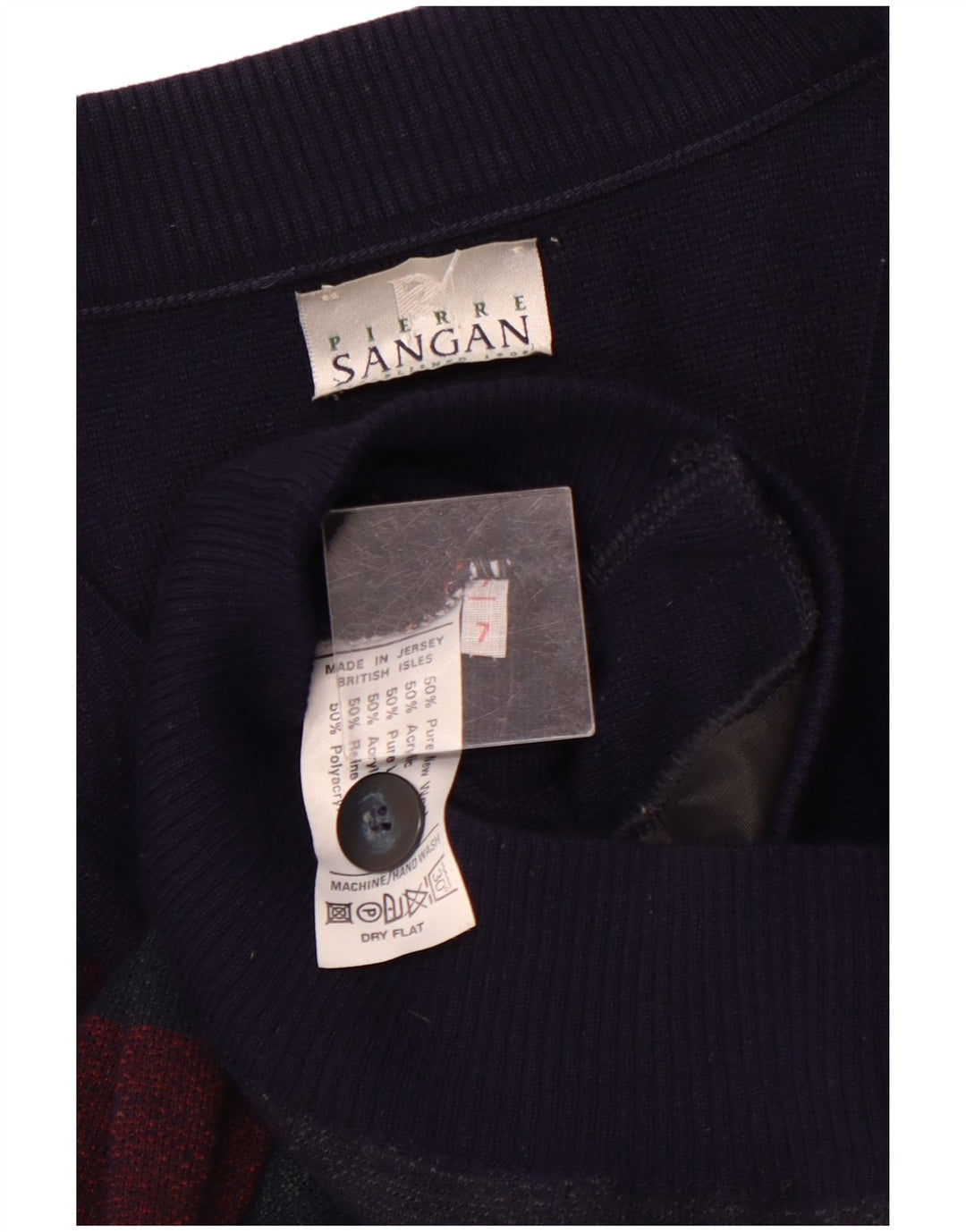 PIERRE SANGAN Maglione cardigan da uomo XL Lana a righe blu navy