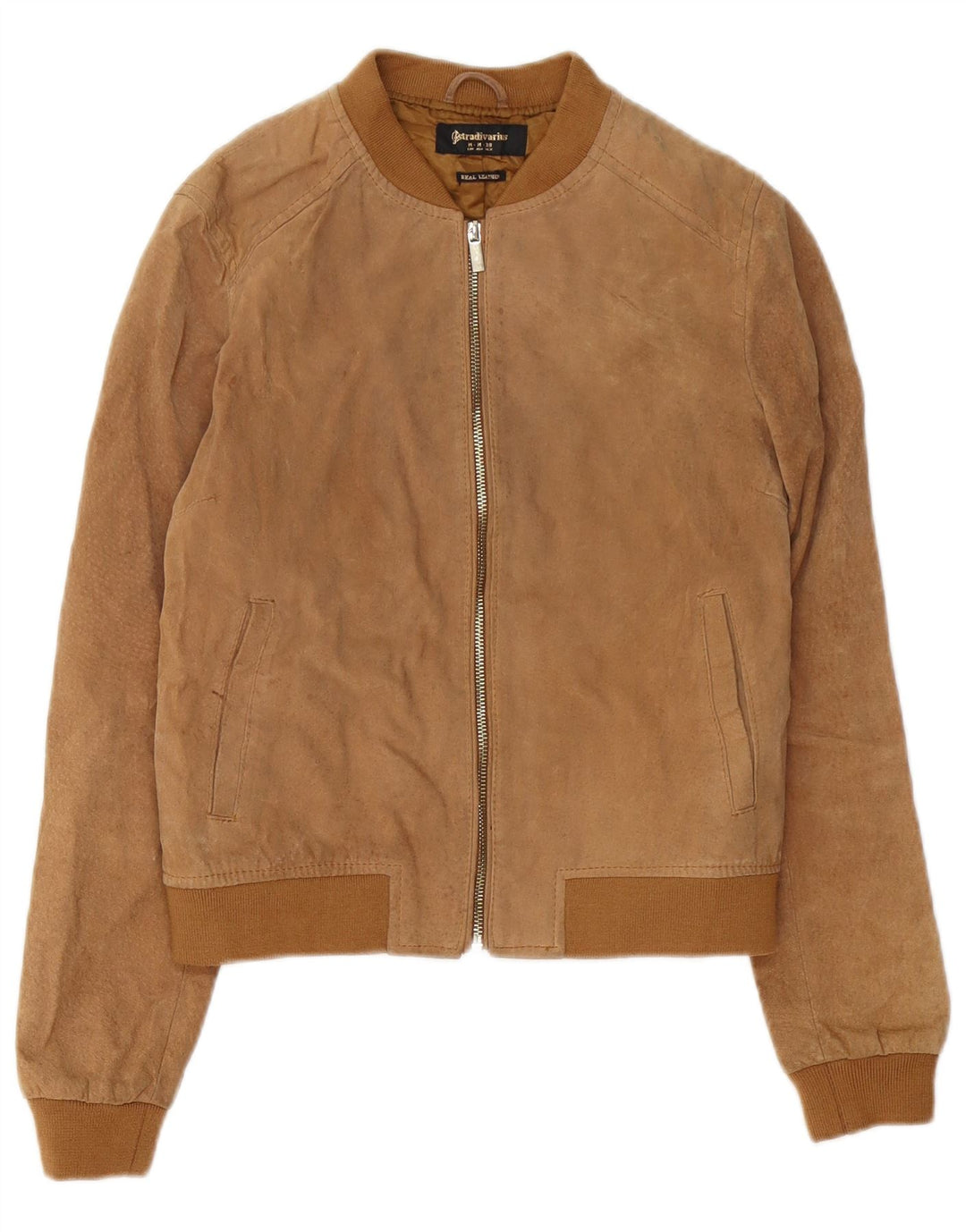 Giacca bomber in pelle scamosciata da donna STRADIVARIUS UK 14 Pelle beige media