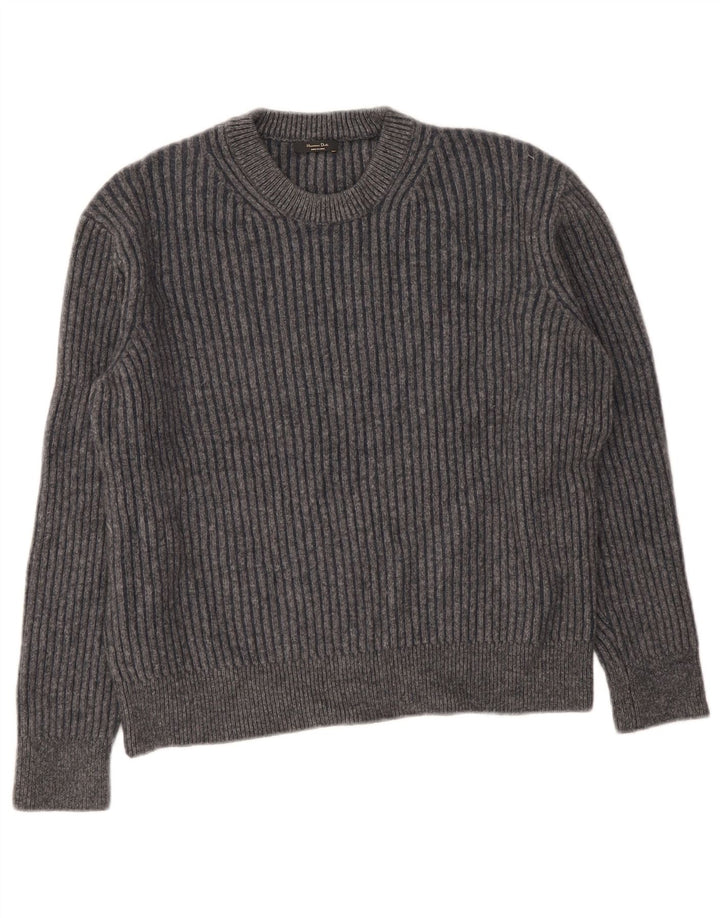Maglione maglione girocollo da donna Massimo Dutti UK 16 grande lana grigia