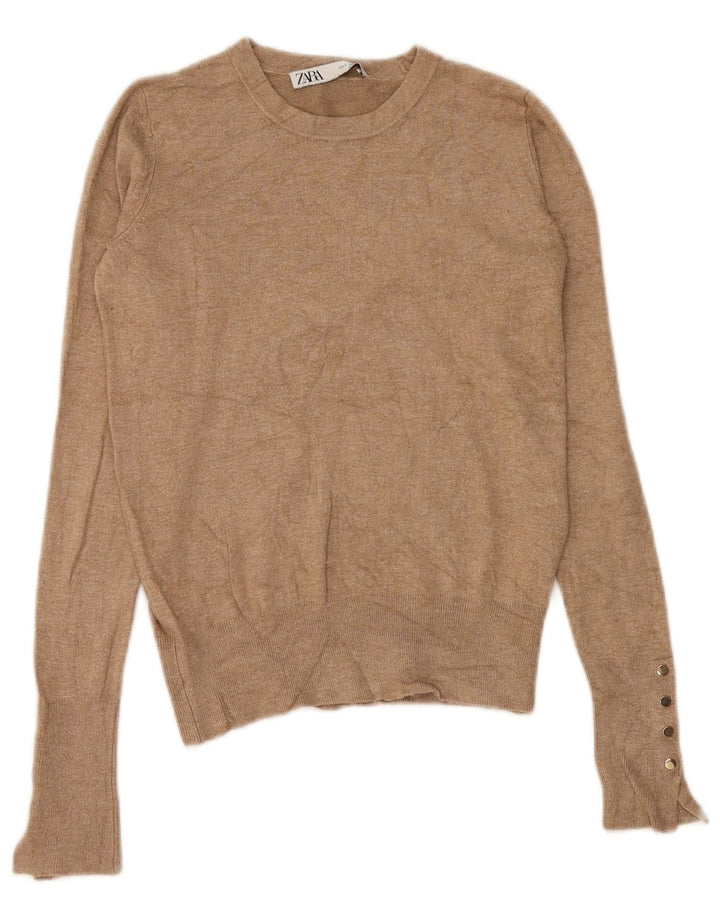 Maglione maglione con scollo a barca da donna Zara UK 8 piccolo marrone