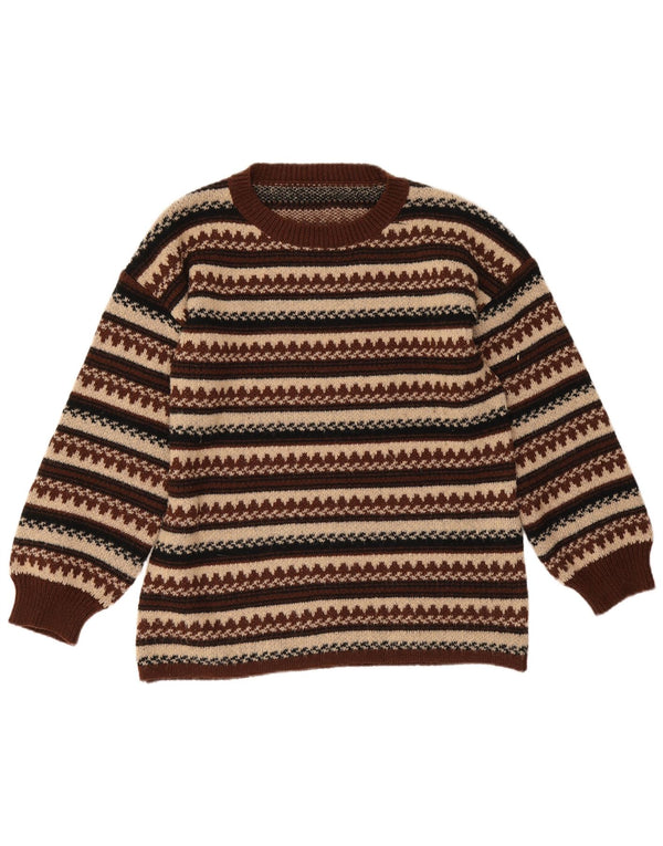 Maglione maglione girocollo da uomo vintage XS marrone Fair Isle acrilico
