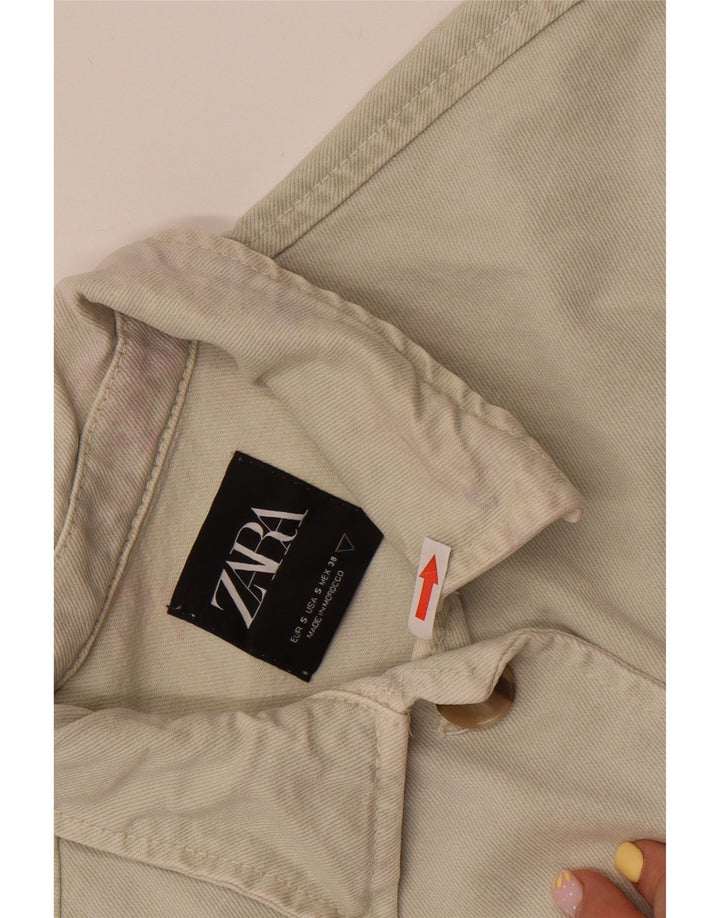 Giacca corta in denim da donna Zara UK 10 piccola in cotone bianco sporco