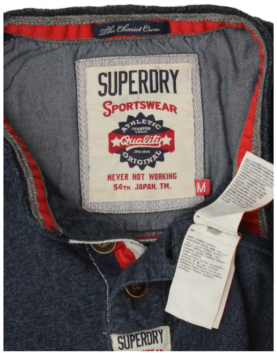 Top da uomo Superdry a maniche lunghe in cotone screziato blu navy medio