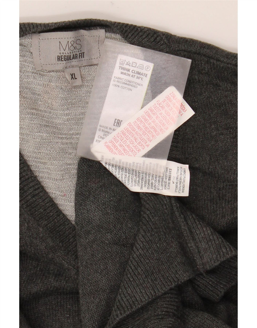 Maglione da uomo Marks & Spencer vestibilità regolare con scollo a V XL in cotone grigio
