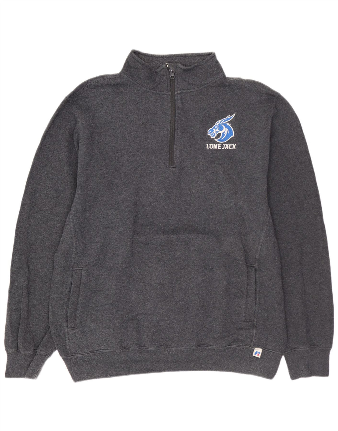 RUSSELL ATHLETIC Felpa da uomo con collo con zip, maglione grande, cotone grigio