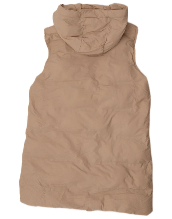 Gilet imbottito con cappuccio lungo da donna Zara UK 16 grande poliestere beige