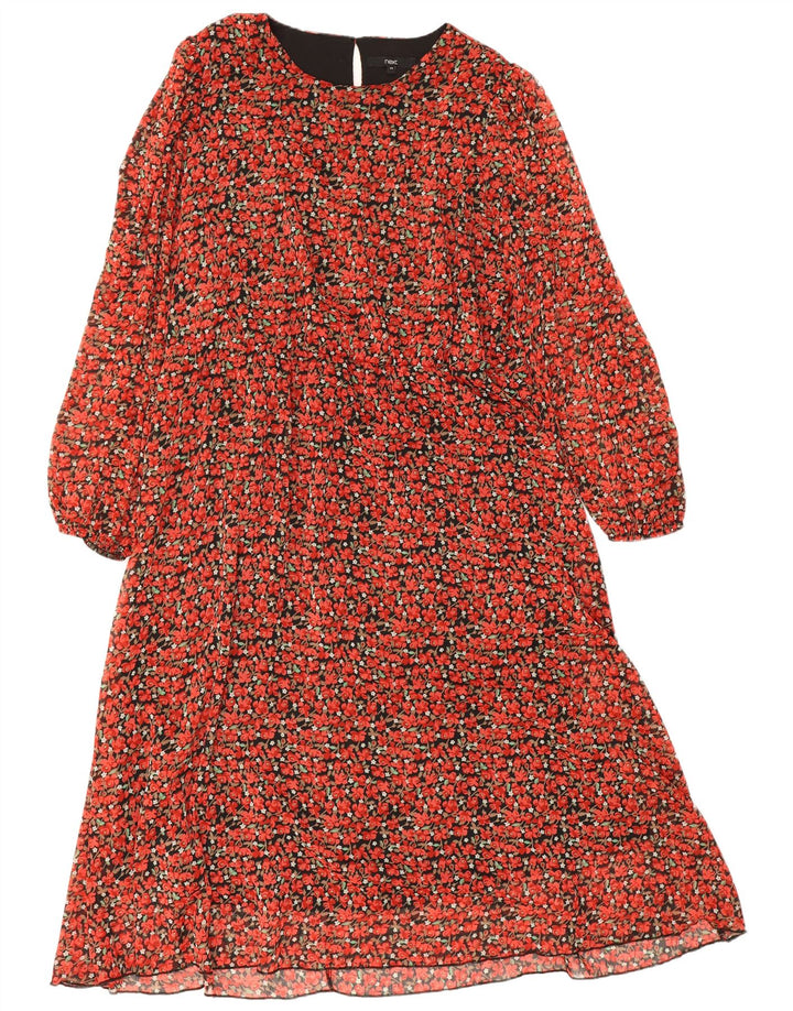 Successivo Abito lungo da donna a maniche lunghe UK 22 3XL Poliestere floreale rosso