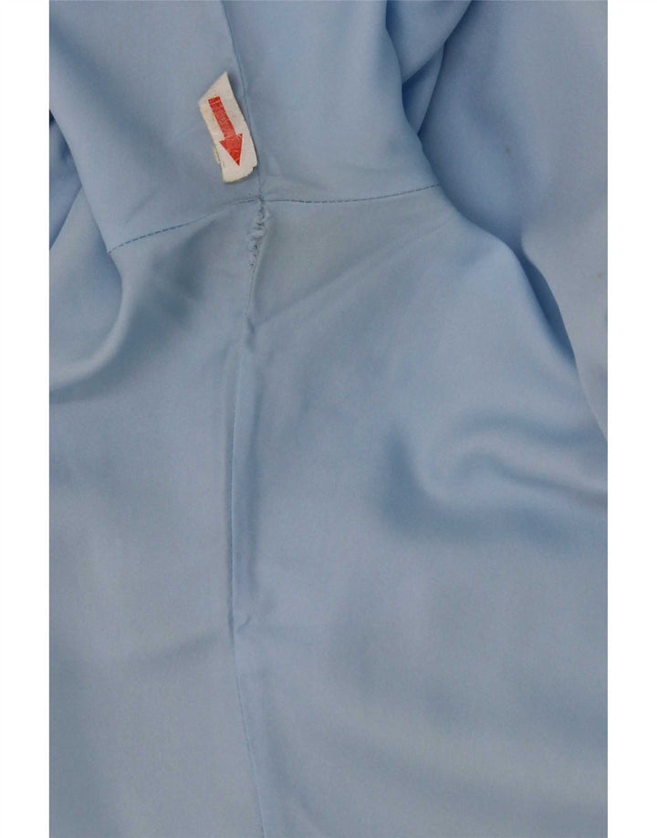 Camicetta camicia a maniche corte da donna vintage UK 14 poliestere blu medio