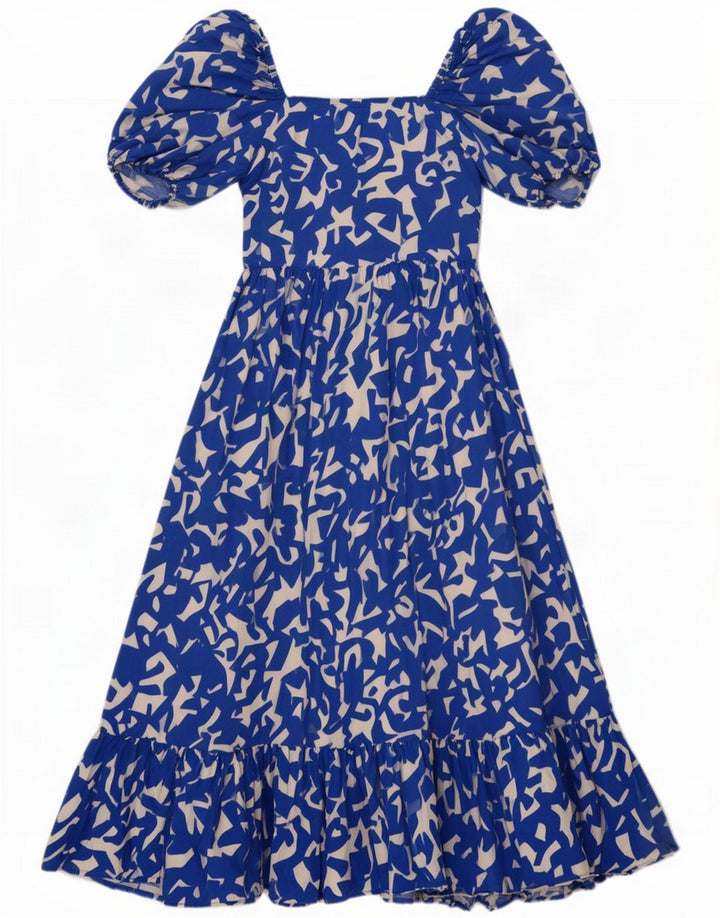 Zara Abito da donna a strati con volant con motivo astratto UK 14 Large Blu