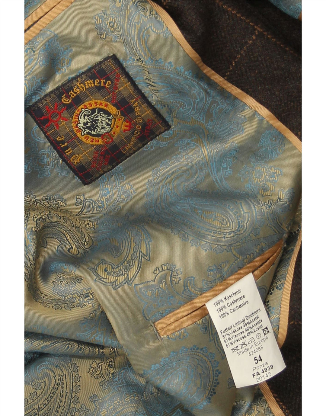 Giacca blazer vintage da uomo a 3 bottoni IT 54 2XL Cashmere a quadri marrone