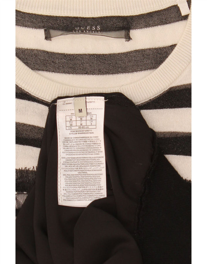 Maglione maglione da donna con scollo a barca Guess UK 8 piccolo poliestere a righe nere