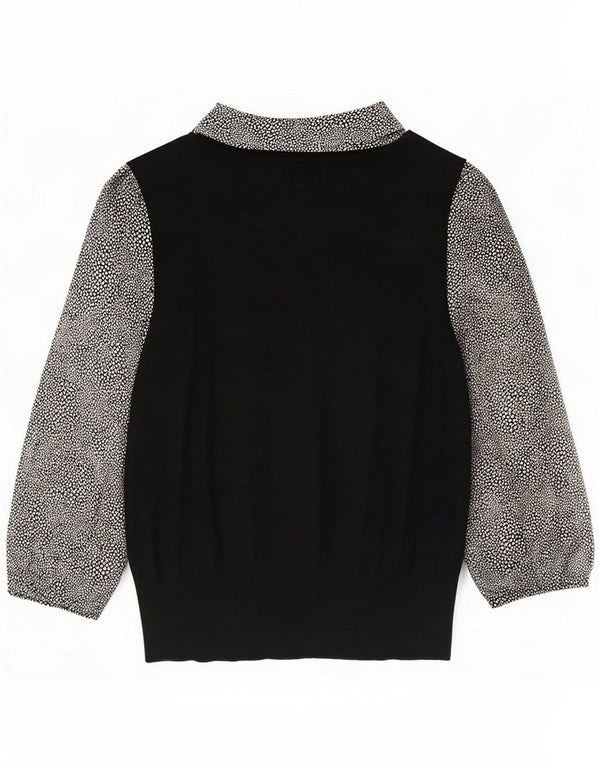Marks & Spencer Womens 3/4 Sleeve Blouse Top UK 14 Medium Black Colourblock