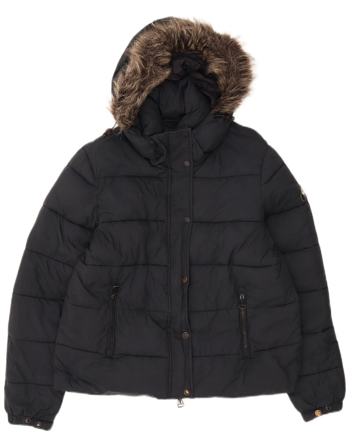 Giacca imbottita con cappuccio da donna Superdry UK 12 media nera