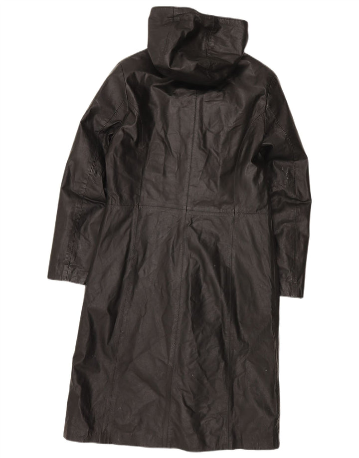 Cappotto in pelle con cappuccio da donna vintage IT 44 in pelle nera media