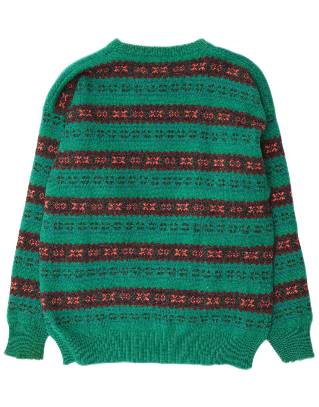 Maglione girocollo da uomo vintage in lana verde Fair Isle di grandi dimensioni