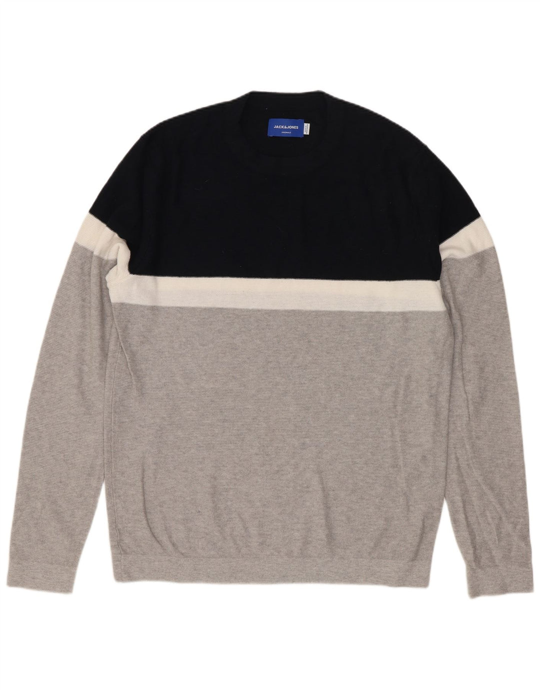 Maglione maglione girocollo da uomo Jack & Jones in cotone color block grigio medio