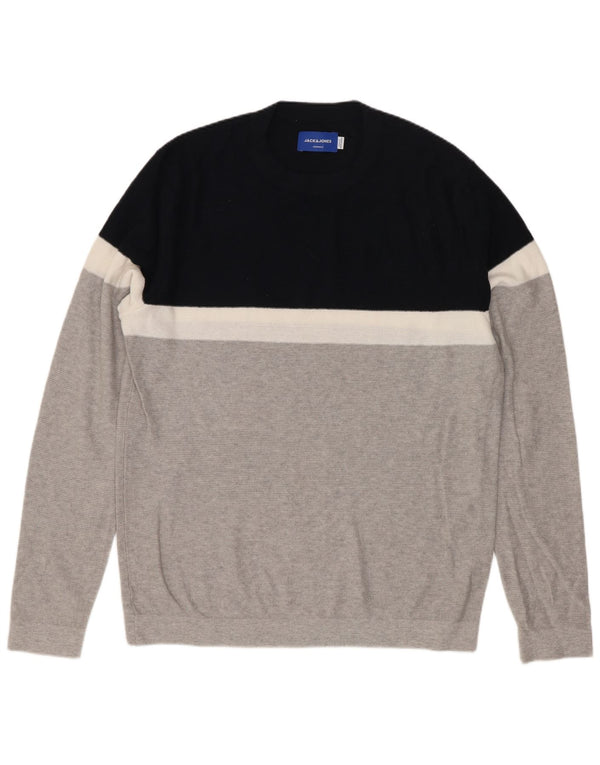 Maglione maglione girocollo da uomo Jack & Jones in cotone color block grigio medio