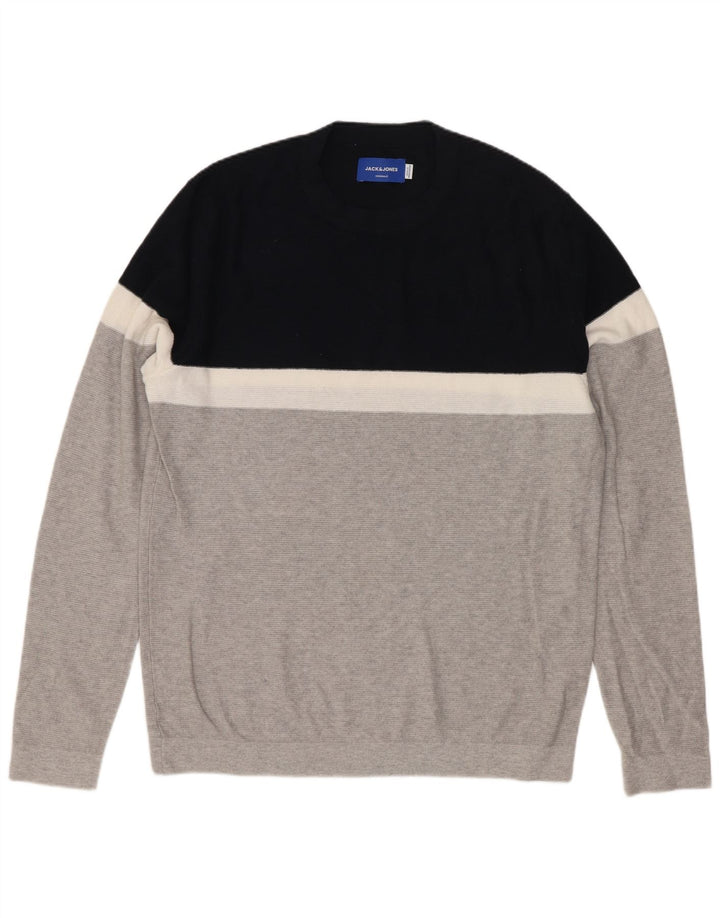 Maglione maglione girocollo da uomo Jack & Jones in cotone color block grigio medio