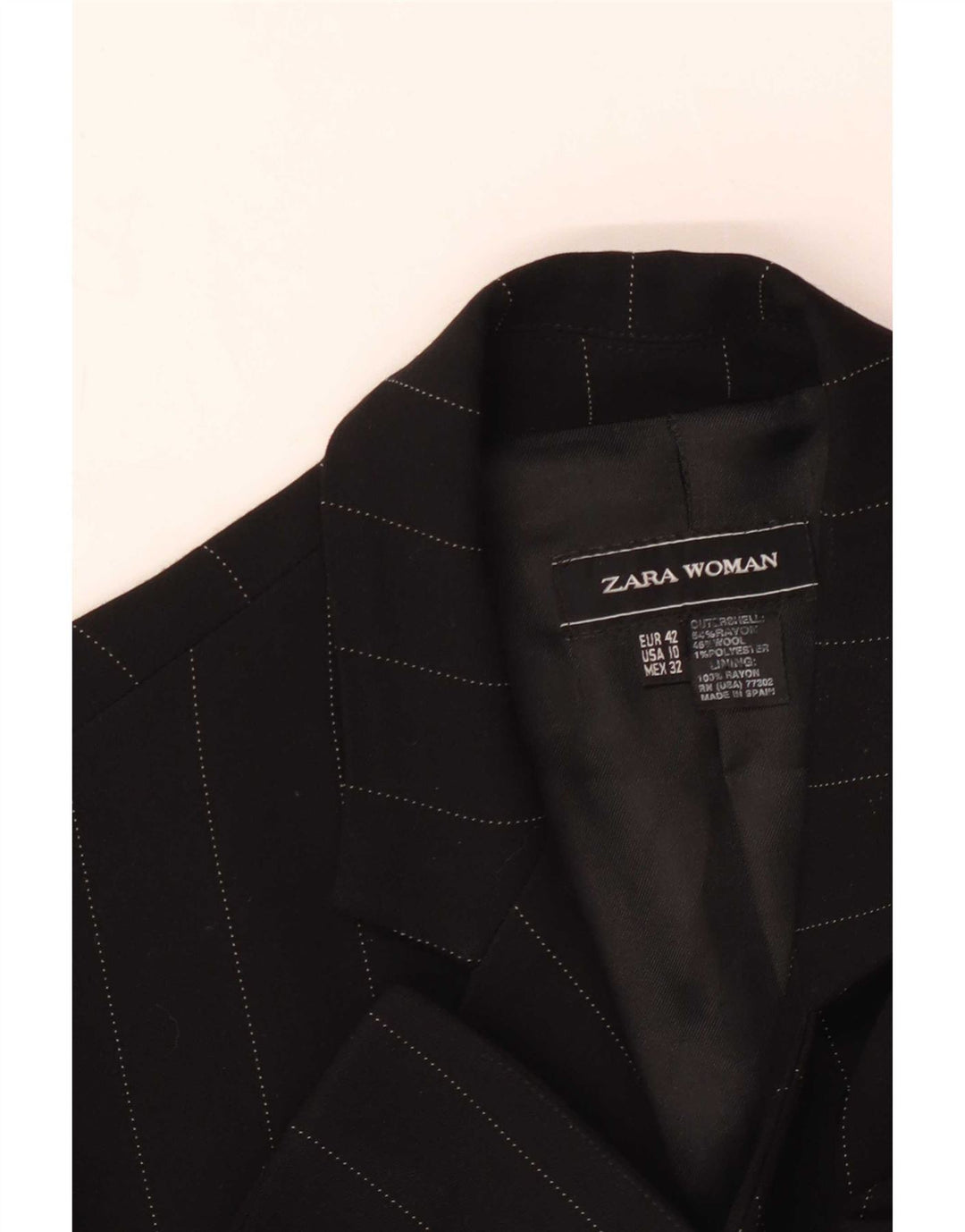 Giacca blazer a 2 bottoni da donna Zara EU 42 grande rayon gessato nero