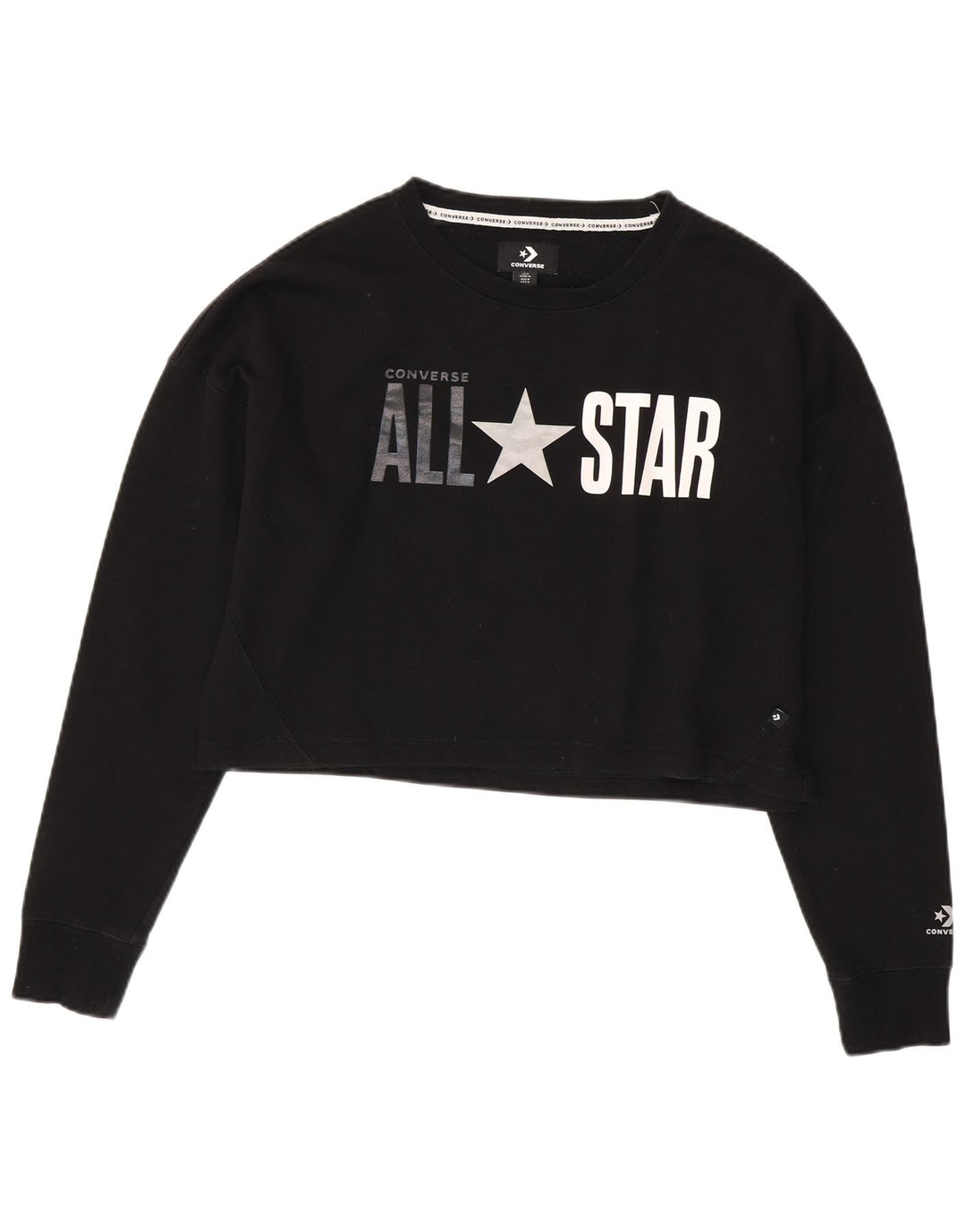 Converse Felpa da donna con grafica corta oversize, maglione UK 14 medio nero