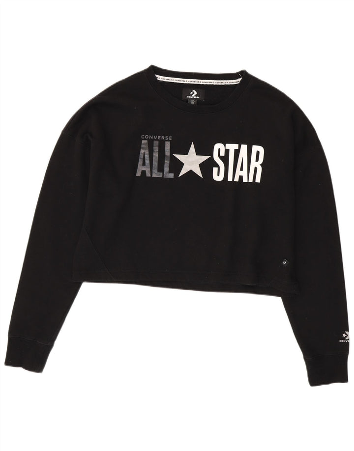 Converse Felpa da donna con grafica corta oversize, maglione UK 14 medio nero