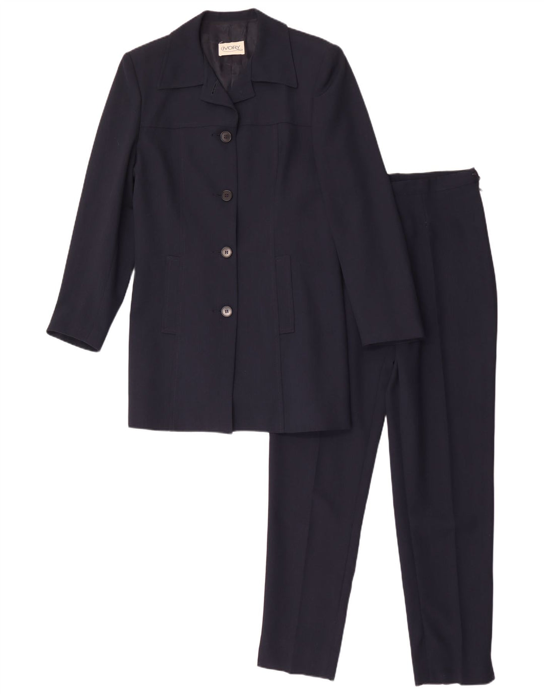 Abito vintage da donna a 4 bottoni in 2 pezzi IT 44 medio W26 L28 blu navy