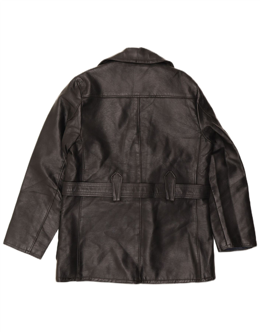 Giacca in pelle doppiopetto da uomo vintage UK 36 piccola in pelle nera