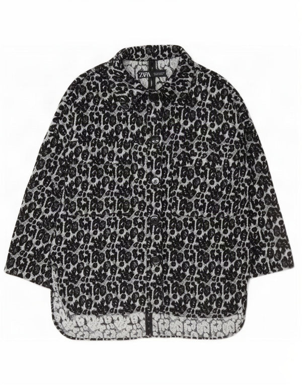 Abito chemisier oversize da donna Zara UK 6 XS poliestere nero con stampa animalier
