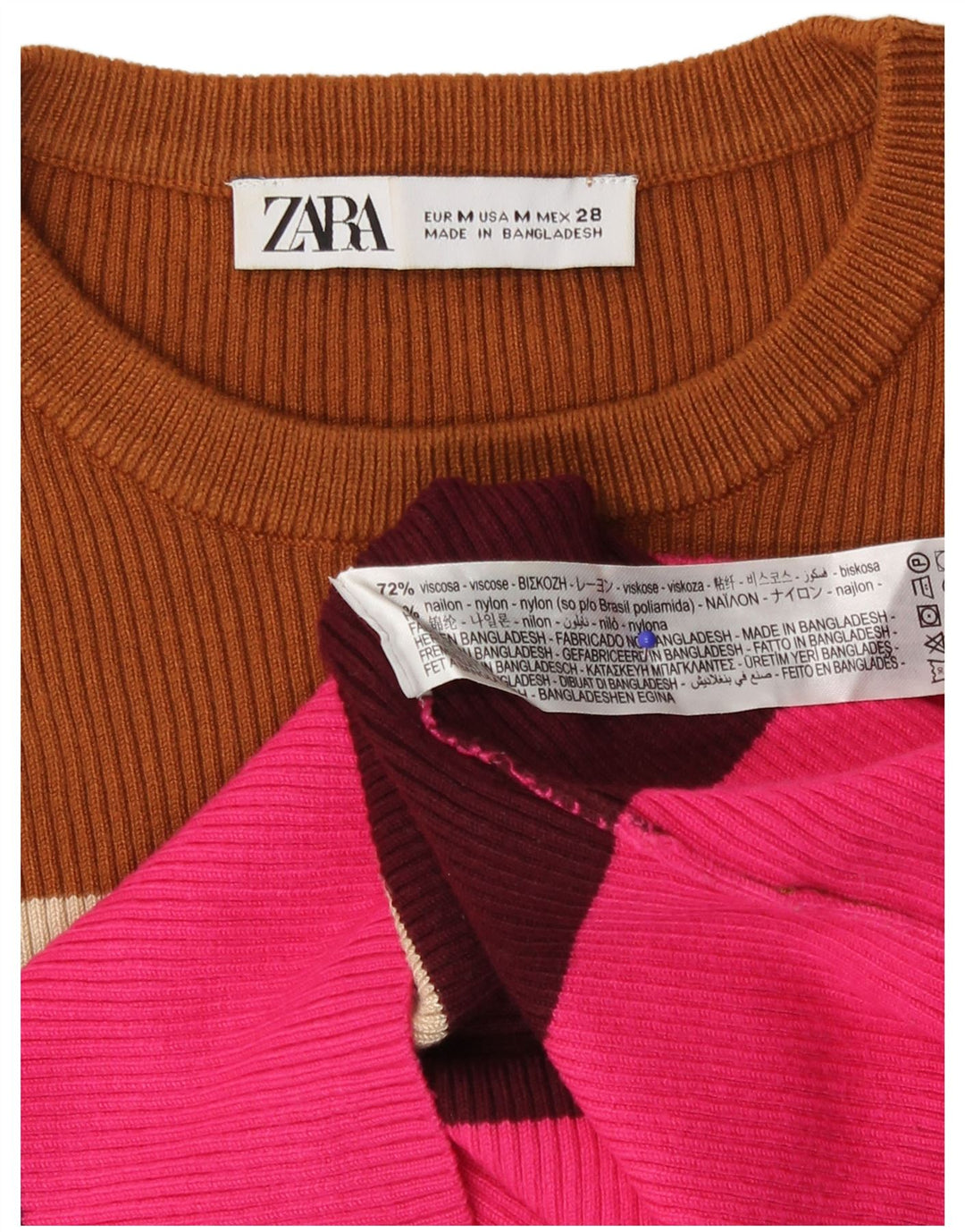 Maglione maglione girocollo da donna Zara UK 14 a righe multicolori medie