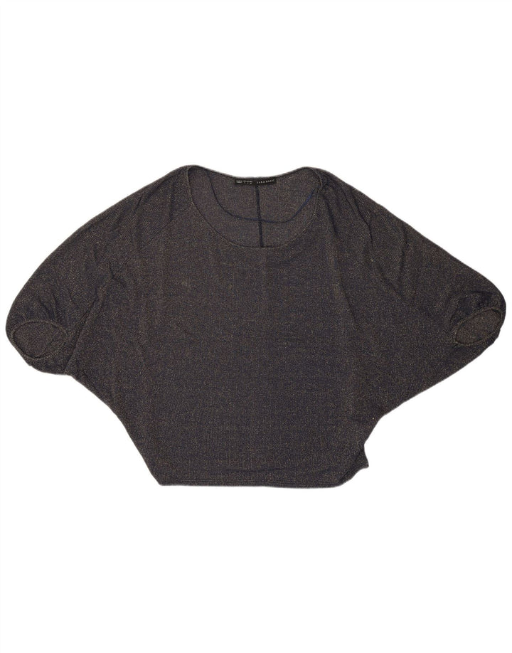 Top corto a pipistrello da donna Zara UK 10 piccolo cupro blu navy moderno