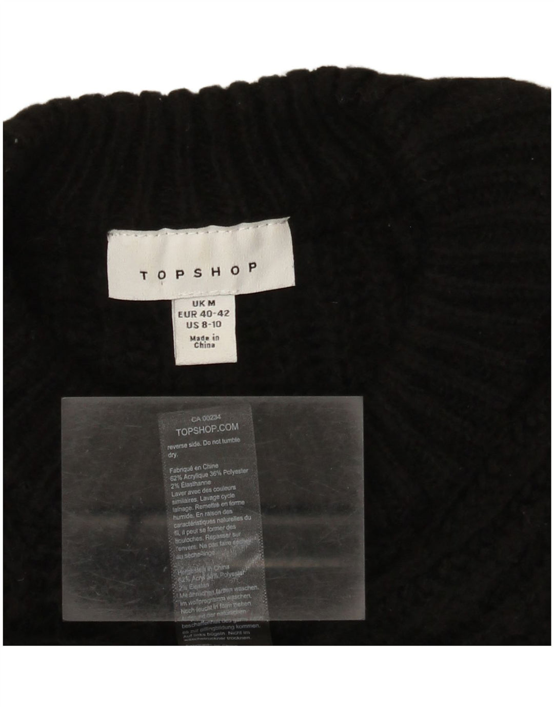Maglione maglione girocollo oversize da donna Topshop UK 14 medio nero