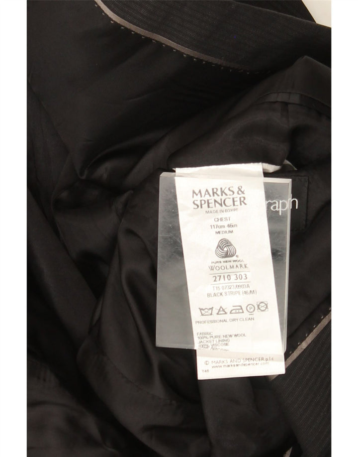 MARKS & SPENCER Giacca blazer da uomo a 2 bottoni UK 38 gessato nero medio